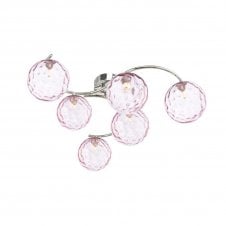 NAKITA 6 Light Semi Flush Ceiling in Chrome with GL13 Pink Dimpled Glass Shade