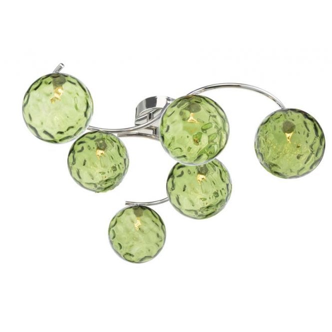 NAKITA 6 Light Semi Flush Ceiling in Chrome with GL14 Green Dimpled Glass Shade
