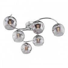 NAKITA 6 Light Semi Flush Ceiling in Chrome with GL15 Smoked Organic Glass Shade