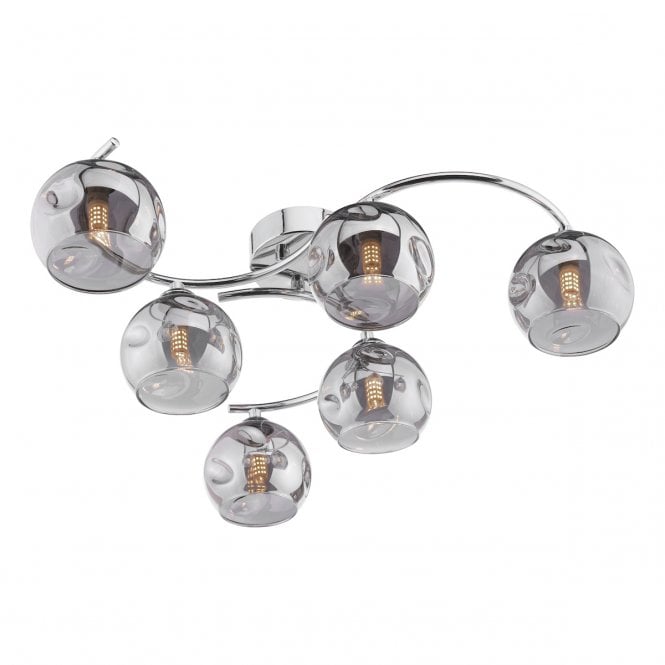 NAKITA 6 Light Semi Flush Ceiling in Chrome with GL15 Smoked Organic Glass Shade