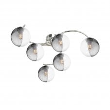 NAKITA 6 Light Semi Flush Ceiling in Chrome with GL18 Smoked & Clear Ribbed Glass