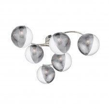 NAKITA 6 Light Semi Flush Ceiling in Chrome with GL19 Smoked & Clear Ribbed Glass Shade