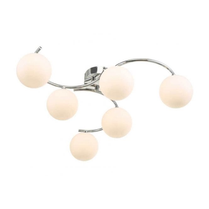 NAKITA 6 Light Semi Flush Ceiling in Chrome with GL2 Opal Glass Globe Shade