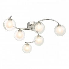 NAKITA 6 Light Semi Flush Ceiling in Chrome with GL4 Opal Inner and Clear Glass Globe Shade