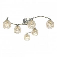 NAKITA 6 Light Semi Flush Ceiling in Chrome with GL6 Dimpled Glass Shade