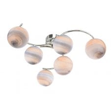 NAKITA 6 Light Semi Flush Ceiling in Chrome with GL7L Large Planet Art Glass Globe Shade