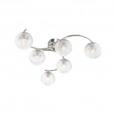 NAKITA 6 Light Semi Flush Ceiling in Chrome with GL8 Ribbed Glass Globe Shade