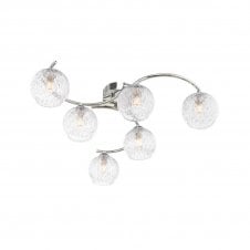 NAKITA 6 Light Semi Flush Ceiling in Chrome with GL9 Inner Wire Glass Globe Shade