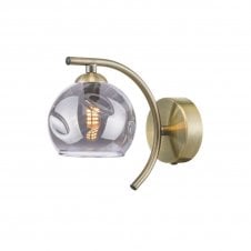 NAKITA Curved Wall Light in Antique Brass with GL15 Smoked Organic Glass Shade