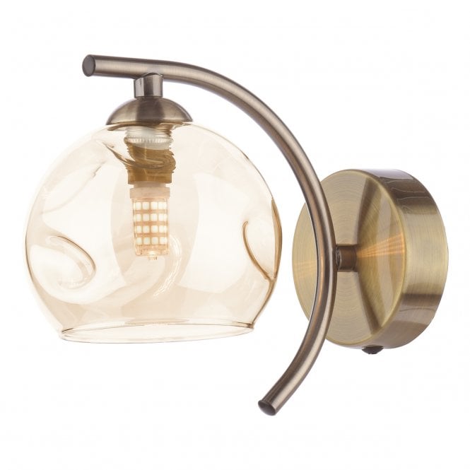 NAKITA Curved Wall Light in Antique Brass with GL16 Champagne Organic Glass Shade