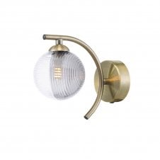 NAKITA Curved Wall Light in Antique Brass with GL18 Smoked & Clear Ribbed Glass