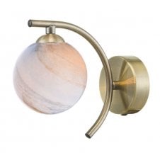 NAKITA Curved Wall Light in Antique Brass with GL7L Large Planet Art Glass Globe Shade