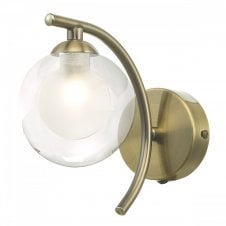 NAKITA Wall Light in Antique Brass with Clear Glass Globe Shade with Opal Inner