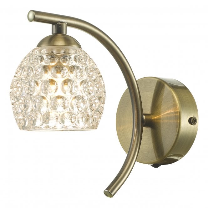 NAKITA Wall Light in Antique Brass with Dimpled Glass Globe Shade