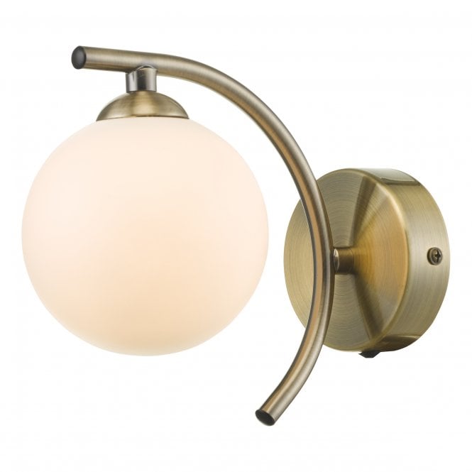 NAKITA Wall Light in Antique Brass with Opal Glass Globe Shade