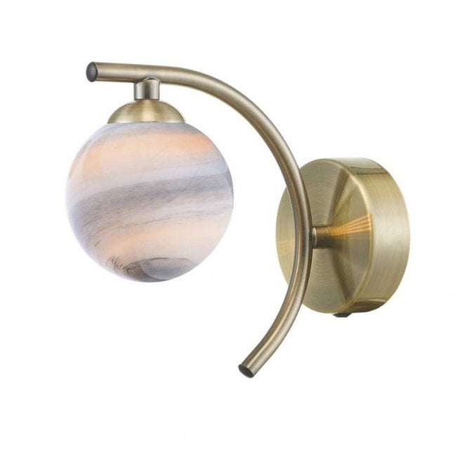 NAKITA Wall Light in Antique Brass with Planet Art Glass Globe Shade