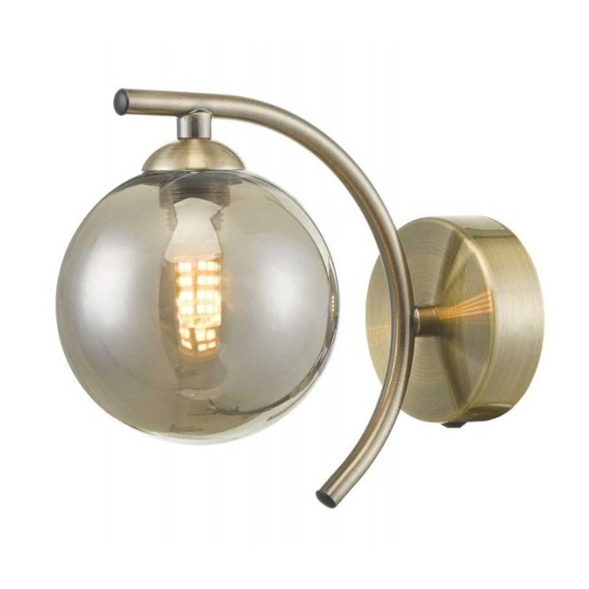 NAKITA Wall Light in Antique Brass with Smoked Glass Globe Shade