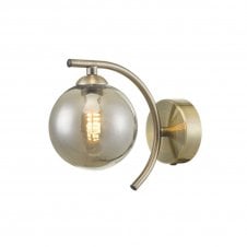 NAKITA Wall Light in Antique Brass with Smoked Glass Globe Shade