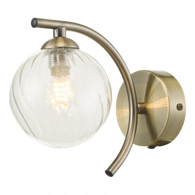 NAKITA Wall Light in Antique Brass with Swirl Glass Globe Shade