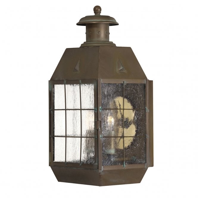 NANTUCKET 2 Light Large Wall Lantern in Aged Brass and Seeded Glass