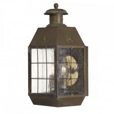 NANTUCKET 2 Light Large Wall Lantern in Aged Brass and Seeded Glass