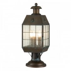 NANTUCKET 3 Light Large Pedestal Lantern in Aged Brass with Seeded Glass