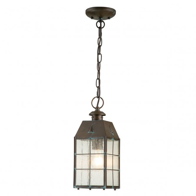 NANTUCKET Medium Chain Lantern in Aged Brass with Seeded Glass