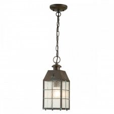NANTUCKET Medium Chain Lantern in Aged Brass with Seeded Glass