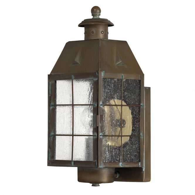 NANTUCKET Medium Wall Lantern in Aged Brass with Seeded Glass