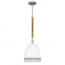 antique nickel & jute rope suspension with off-white ceramic shade