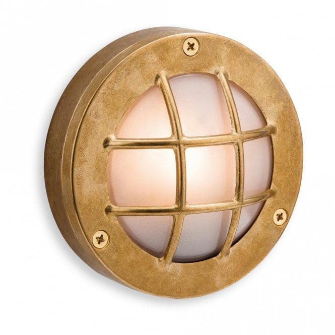 NAUTIC coastal style outdoor bulkhead in brass with frosted glass