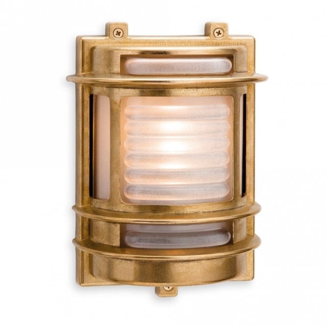 NAUTIC outdoor industrial style wall light in solid brass with frosted glass