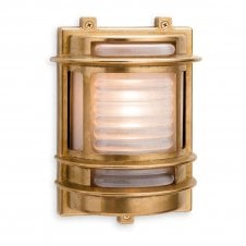 NAUTIC outdoor industrial style wall light in solid brass with frosted glass