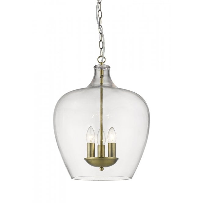 NELL 3 Light Clear Glass Lantern Antique Brass