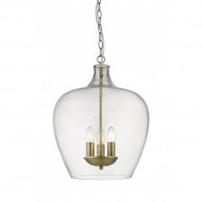 NELL 3 Light Clear Glass Lantern Antique Brass