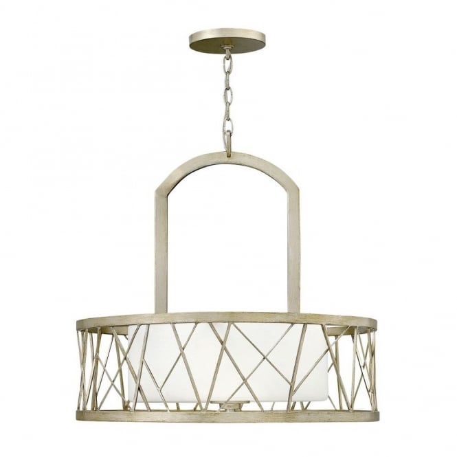 NEST contemporary ceiling pendant in silver leaf finish with etched glass inner shade (3lt)