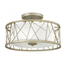 modern silver leaf semi flush ceiling light with etched glass inner shade