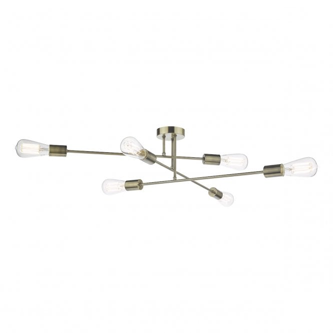 NEVE 6 Light Flush Ceiling Light in Antique Brass
