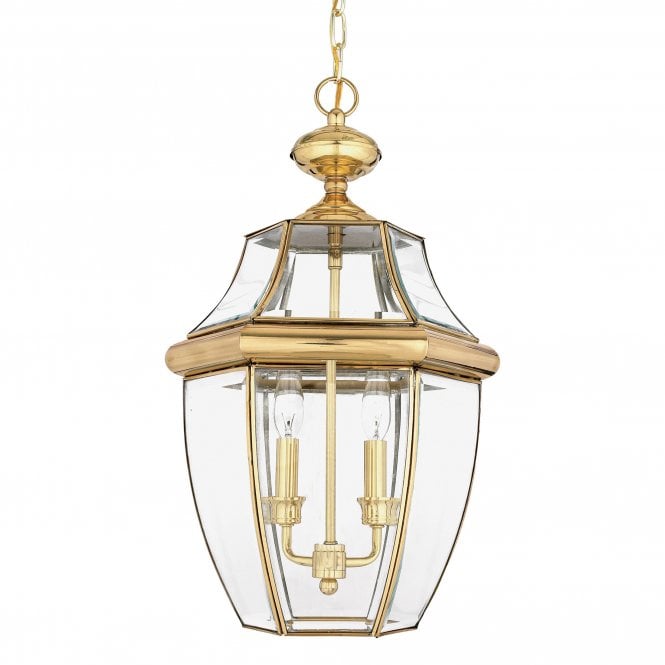 NEWBURY classic style polished brass large outdoor hanging porch lantern