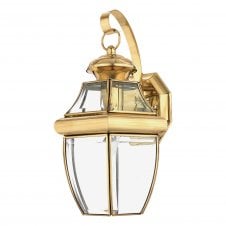 traditional outdoor wall lantern in polished brass with clear glass shades