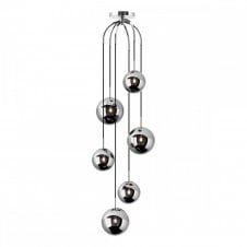 NICO 6 Light Cluster Ceiling Pendant in Polished Chrome with Smoked Glass Globe Shades