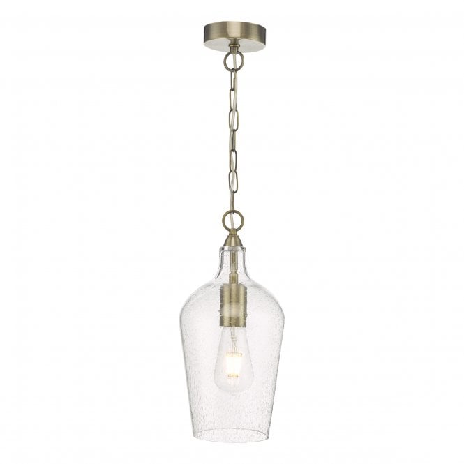 NIDA Ceiling Pendant Antique Brass with Seeded Glass Shade