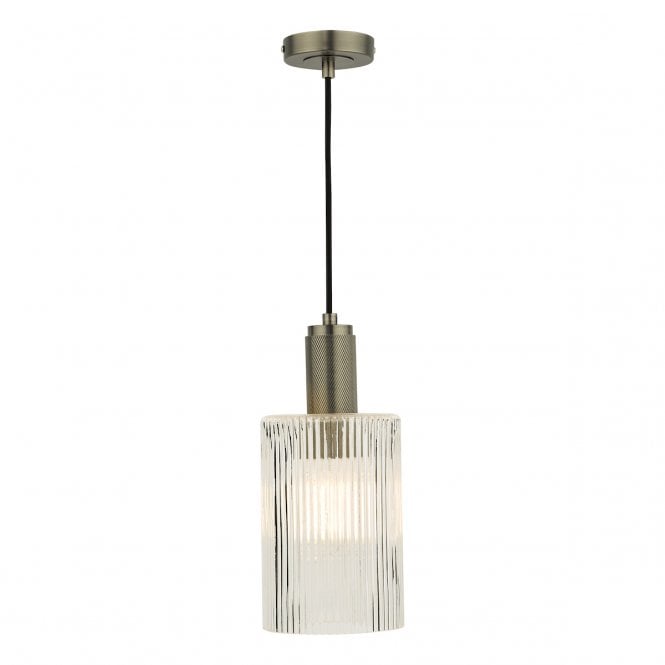 NIKOLAS Ceiling Pendant Antique Chrome | Ribbed Cylinder Glass Shade