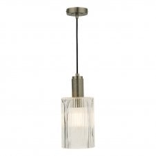 Ceiling Pendant Antique Chrome | Ribbed Cylinder Glass Shade