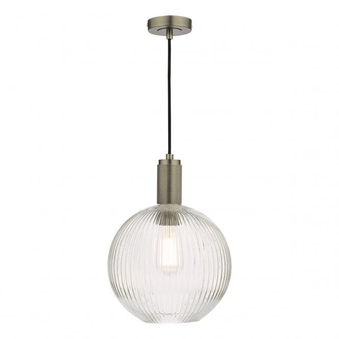 NIKOLAS Ceiling Pendant Antique Chrome | Ribbed Open Globe Glass Shade