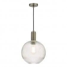Ceiling Pendant Antique Chrome | Ribbed Open Globe Glass Shade