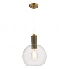Ceiling Pendant Natural Solid Brass | Open Globe Clear Glass Shade