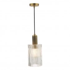 Ceiling Pendant Natural Solid Brass | Ribbed Cylinder Glass Shade