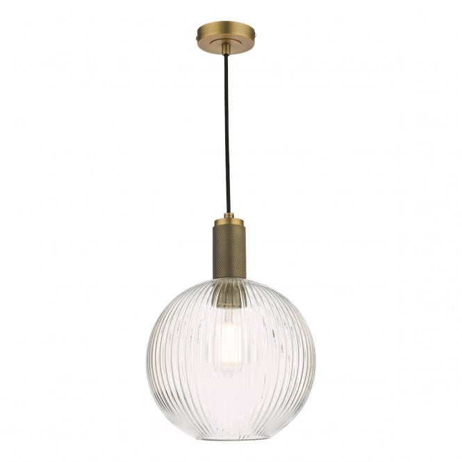 NIKOLAS Ceiling Pendant Natural Solid Brass | Ribbed Open Globe Glass Shade