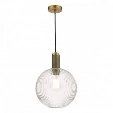 NIKOLAS Ceiling Pendant Natural Solid Brass | Ribbed Open Globe Glass Shade